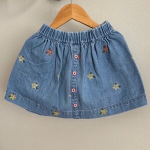 Mini Boden Embroidered Denim Skirt with Pink Buttons